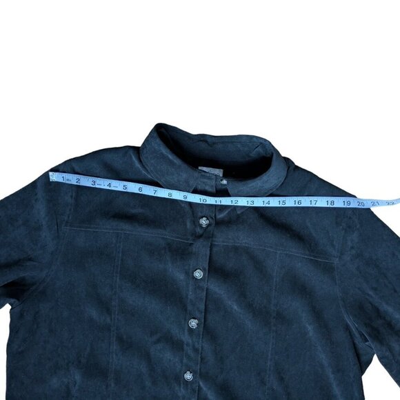 Outline Black Velvet Button Down Long Sleeve Shirt with  Brown Buttons Size 16W - Picture 10 of 13